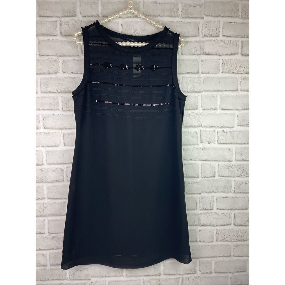 Banana Republic Black Sequin Dress Womens Size 8 Chiffon Layers Chic
